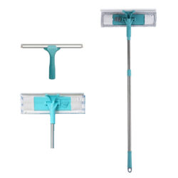 Double-Sided Window Squeegee Cleaner, Fiber Cloth & Rubber Blade