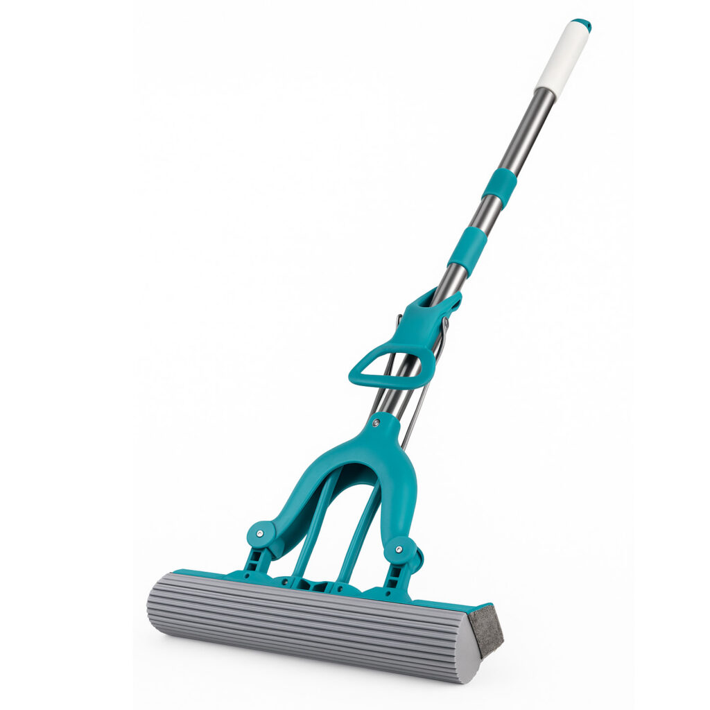 Foldable PVA Mop, Extra-Wide Head, Hands-Free Wringing