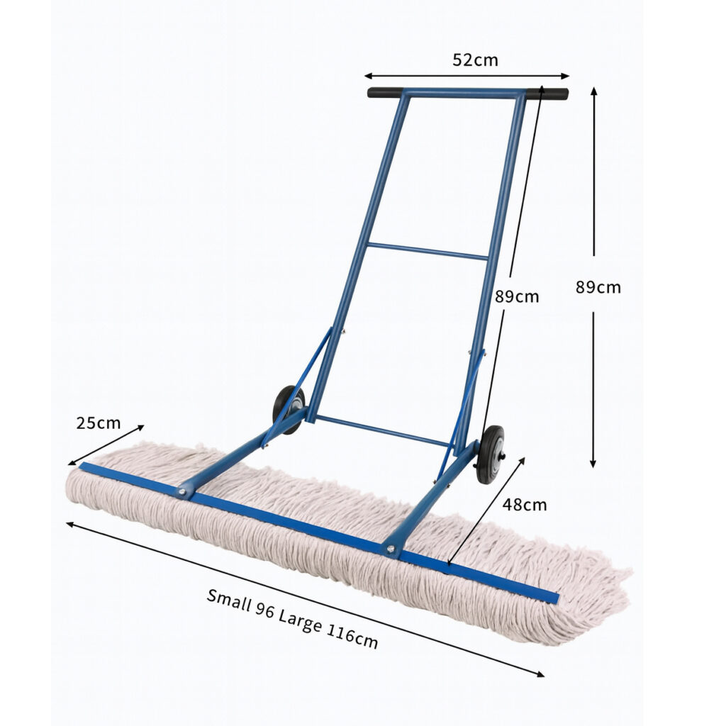 Industrial Push Dust Mop Cart with Wheels, 96/116cm Wide Head