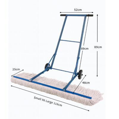 Industrial Push Dust Mop Cart with Wheels, 96/116cm Wide Head